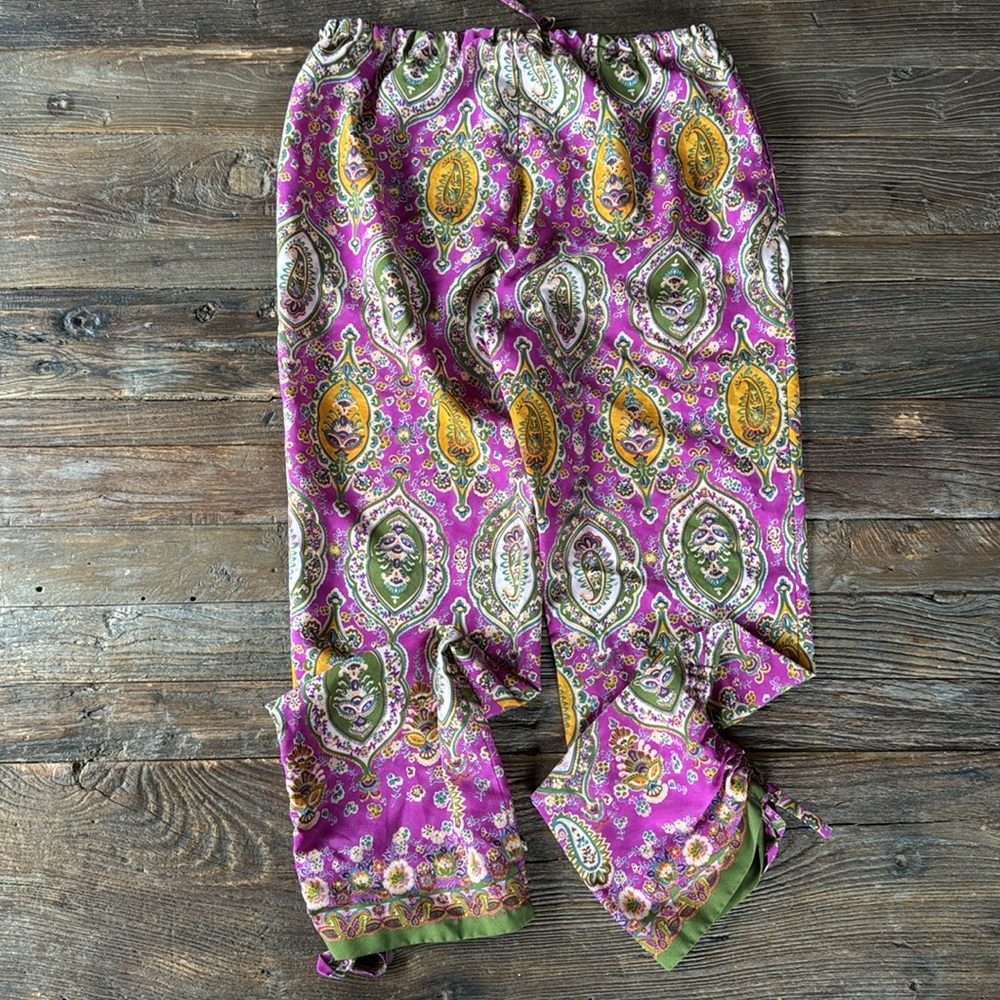 Ralph Lauren poly purple & green paisley side ruched casual pants EUC size S - Picture 11 of 11